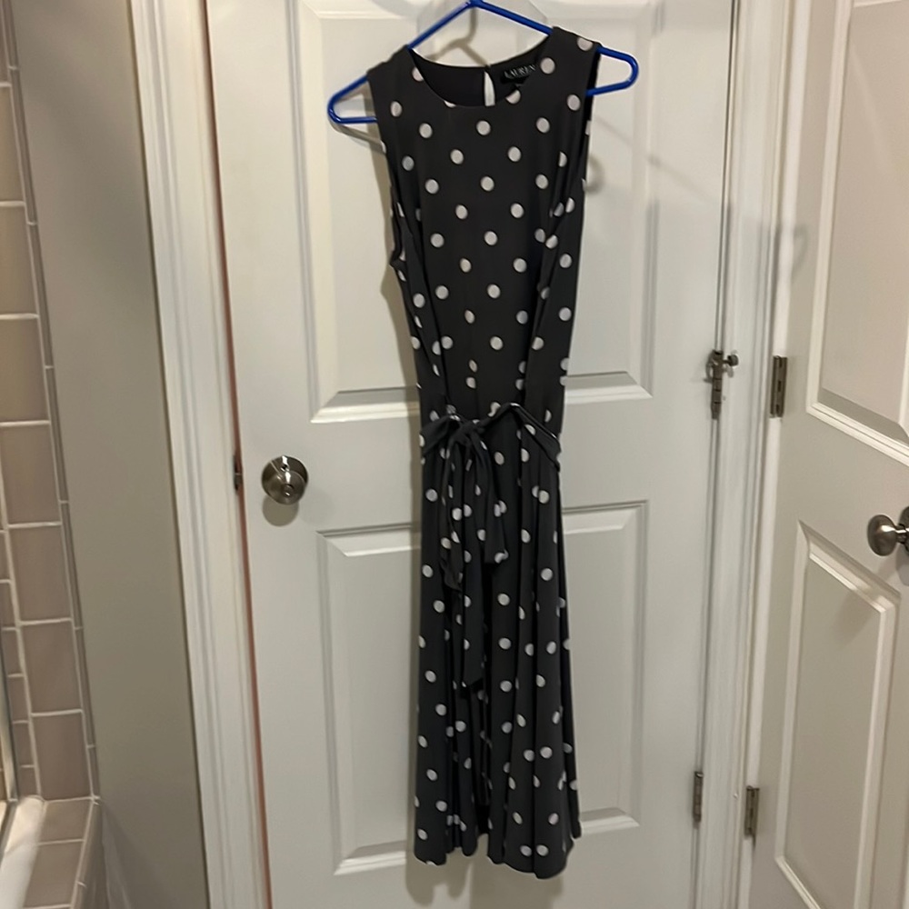 Ralph Lauren grey and white summer dress with belt. Size 12.